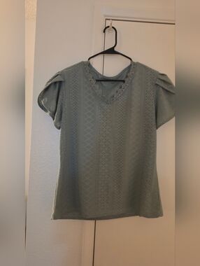 Women’s Eyelet V‑Neck Top in Sage Green